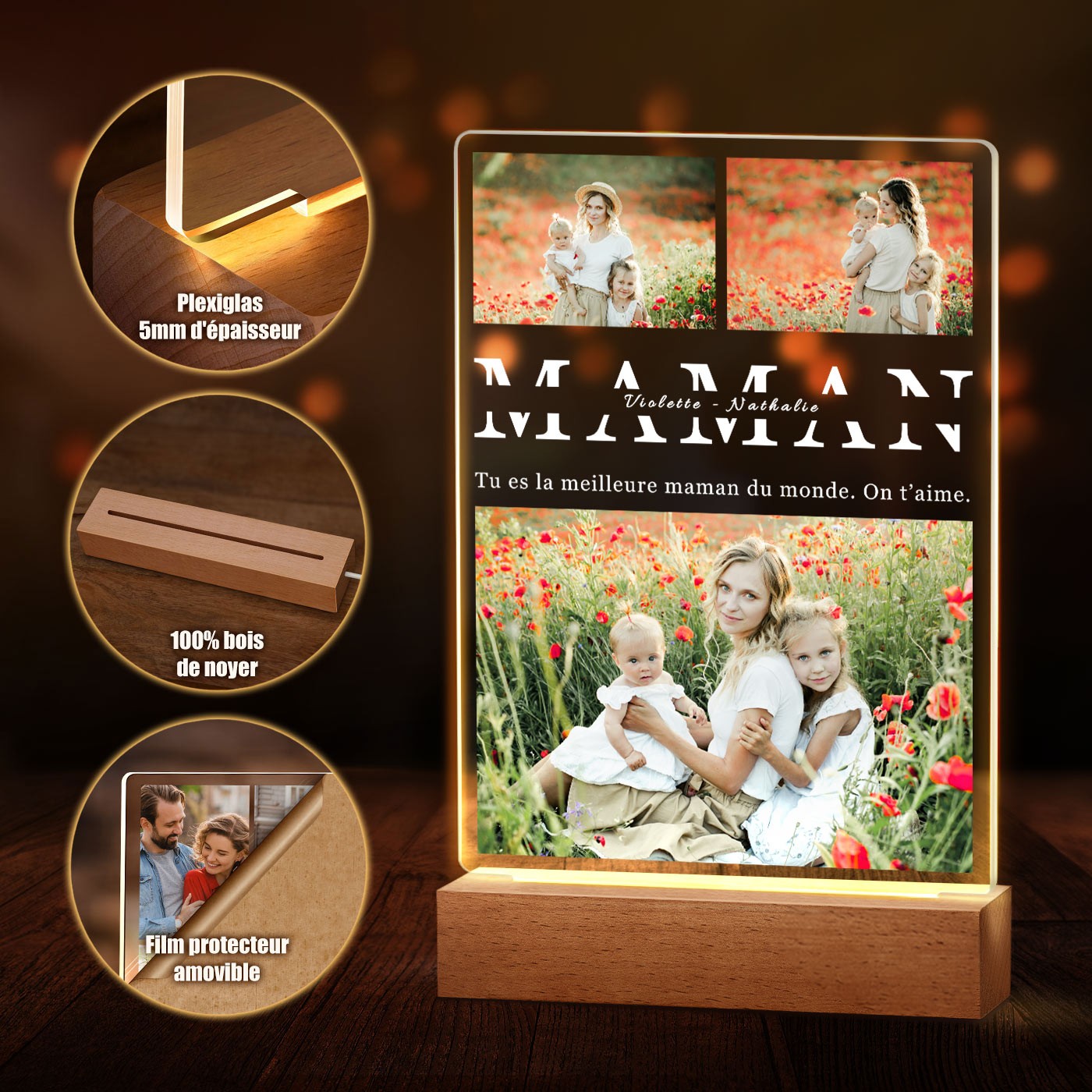 Murrano Customized Large LED Lamp with Photo for Mom's Birthday