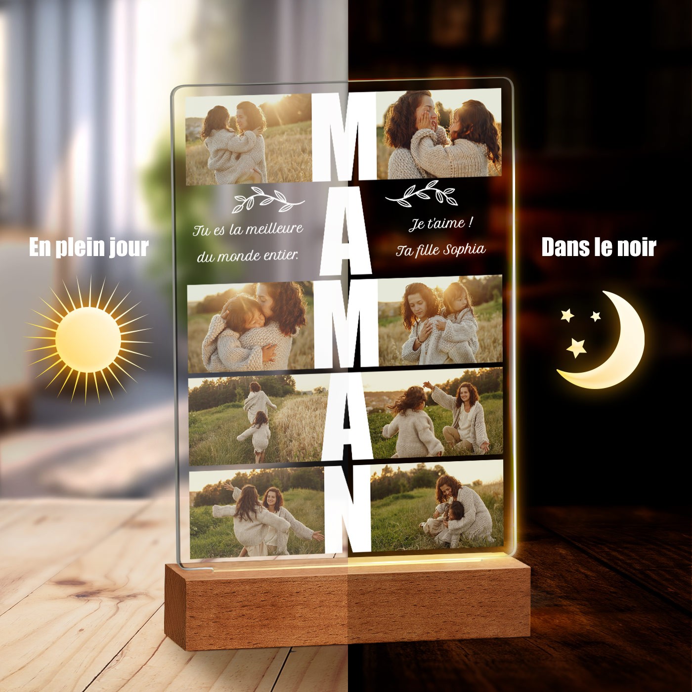 Lámpara LED personalizada Murrano - Tamaño L con foto para la mejor mamá del mundo