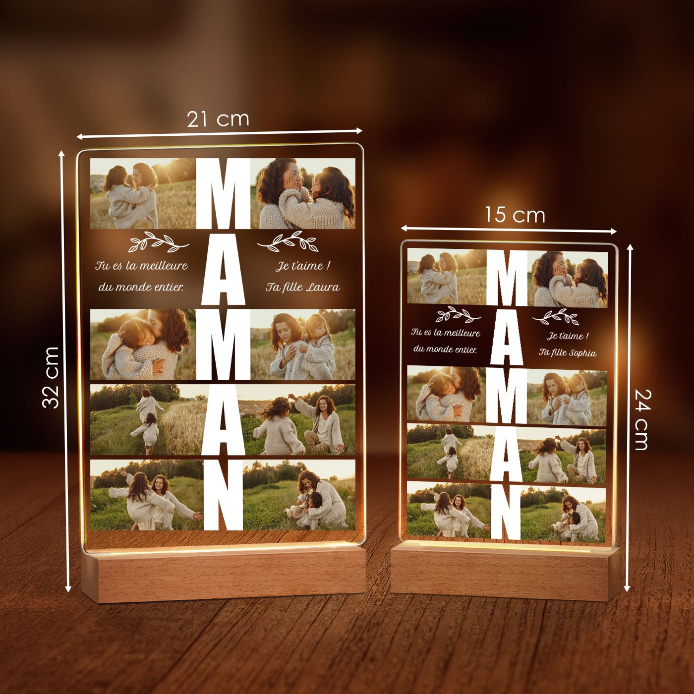 Lámpara LED personalizada Murrano - Tamaño L con foto para la mejor mamá del mundo