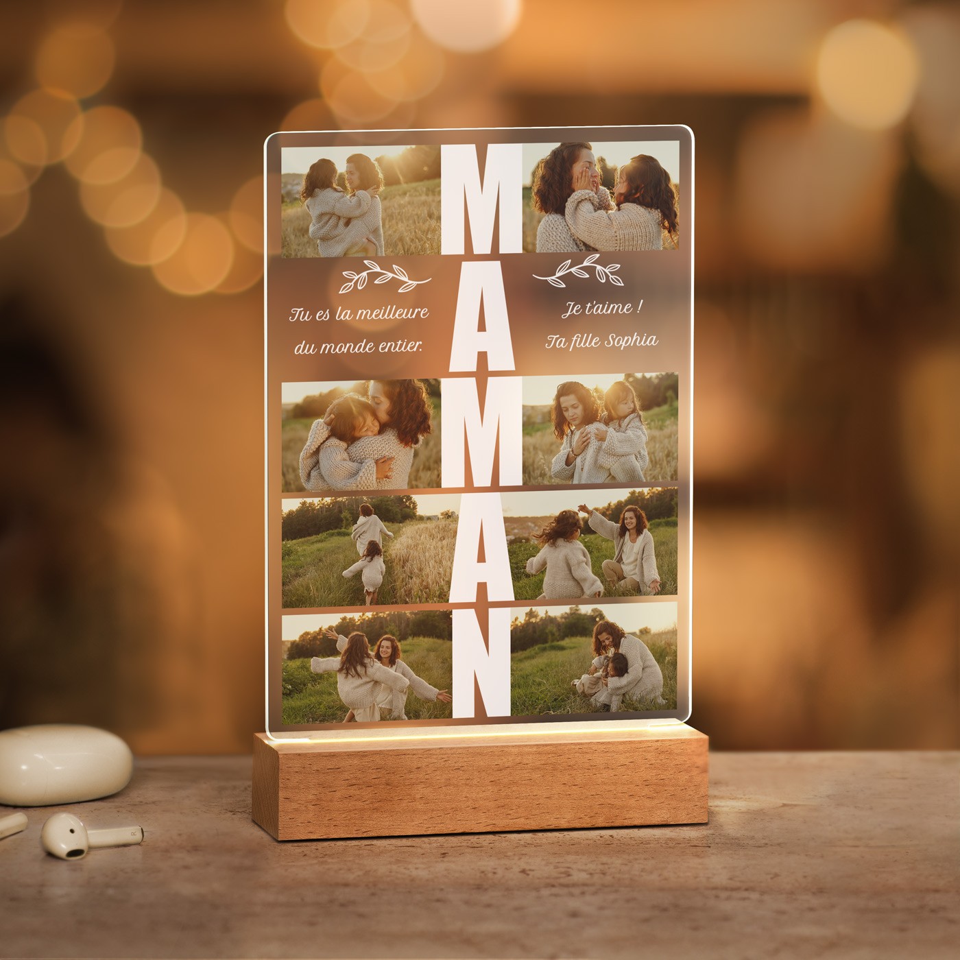 Lámpara LED personalizada Murrano - Tamaño L con foto para la mejor mamá del mundo