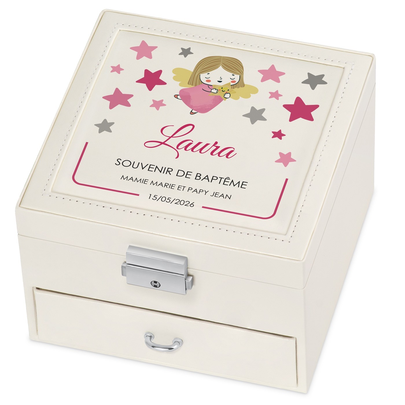 Caja de Joyas Personalizada Murrano para el Bautismo de una Nieta
