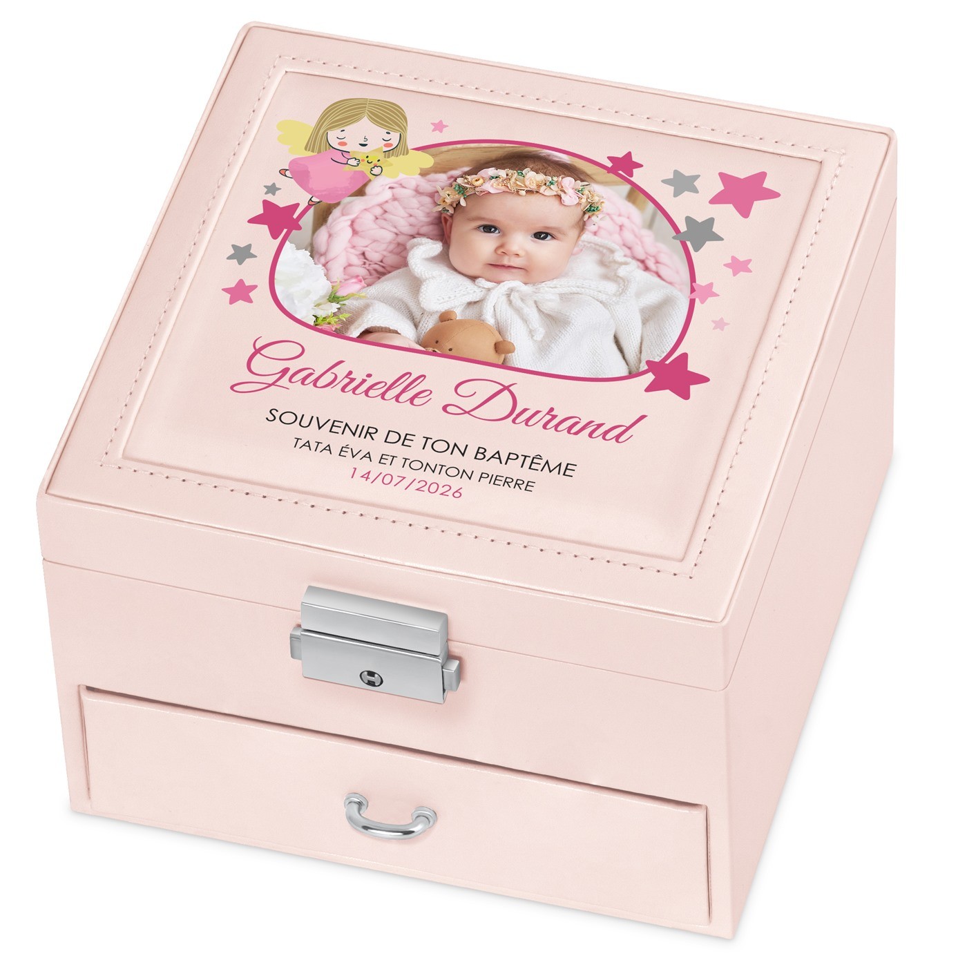 Cajón de joyas personalizado Murrano para la primera comunión de un sobrino