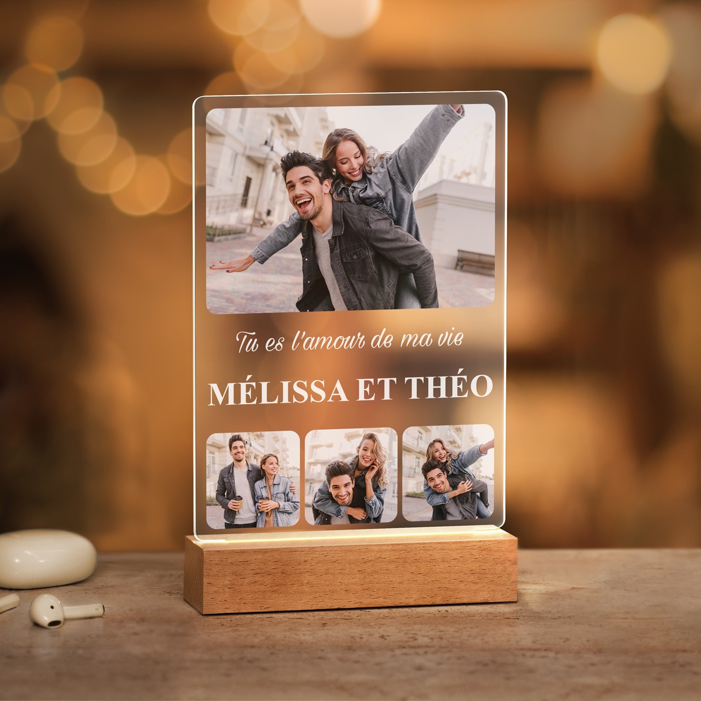 Lámpara LED personalizada Murrano - Marco de fotos de amor grande