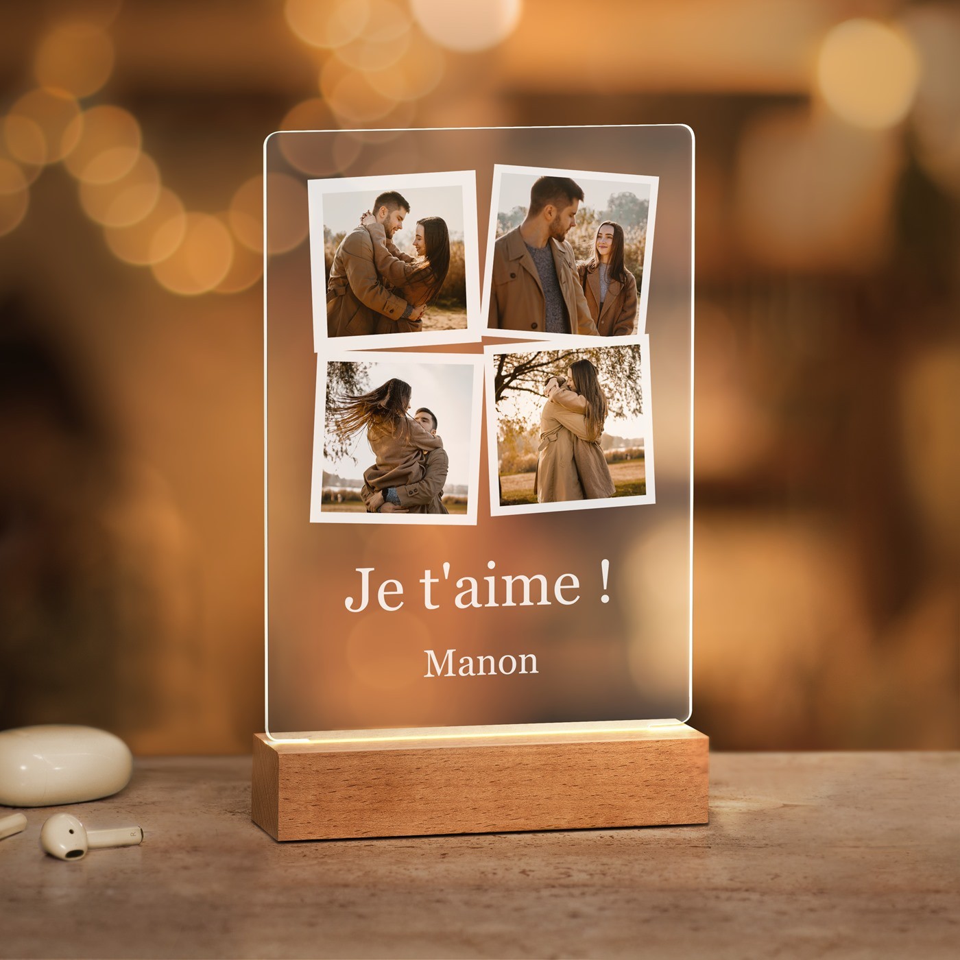 Murrano Custom LED Lamp - Size L with 'I Love You' Photo