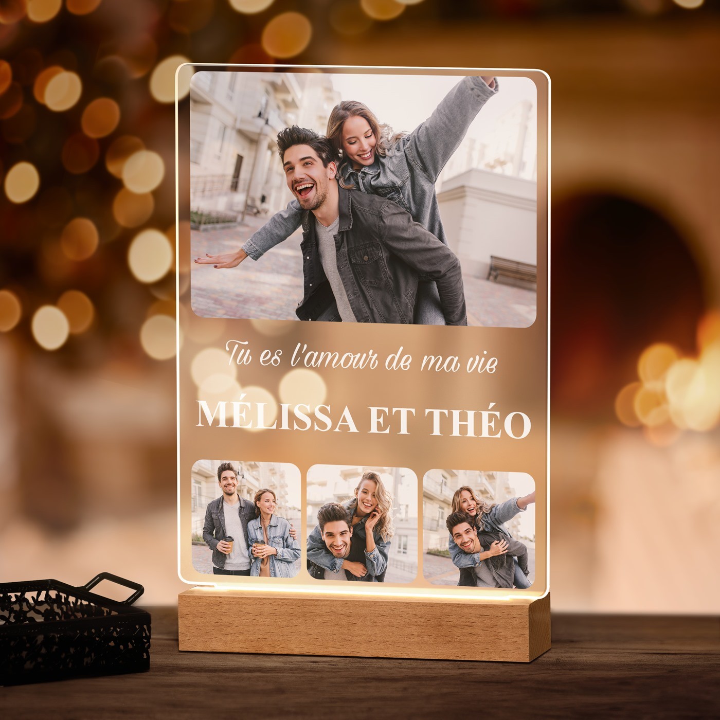 Lámpara LED personalizada Murrano XL con foto 'El amor de mi vida'