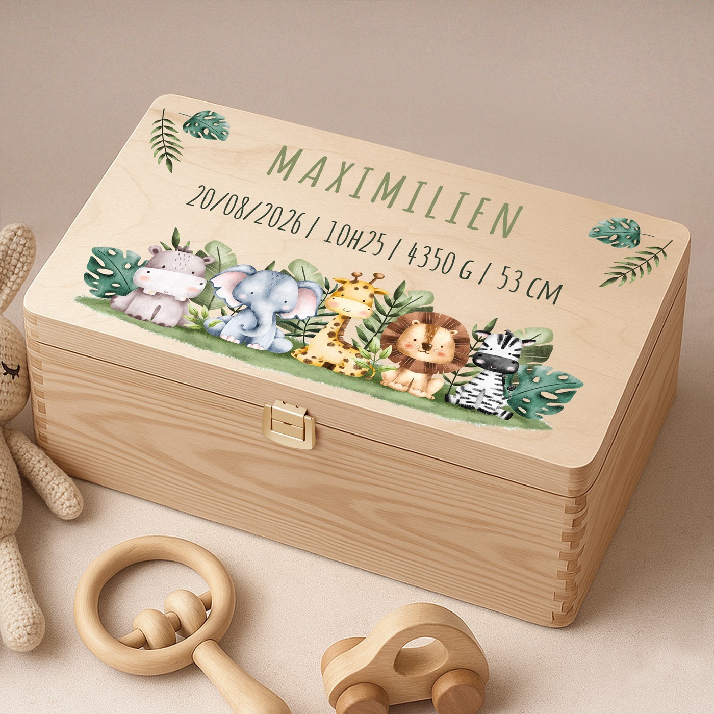 Caja de recuerdos de madera Murrano - Regalo de nacimiento personalizado para recién nacido