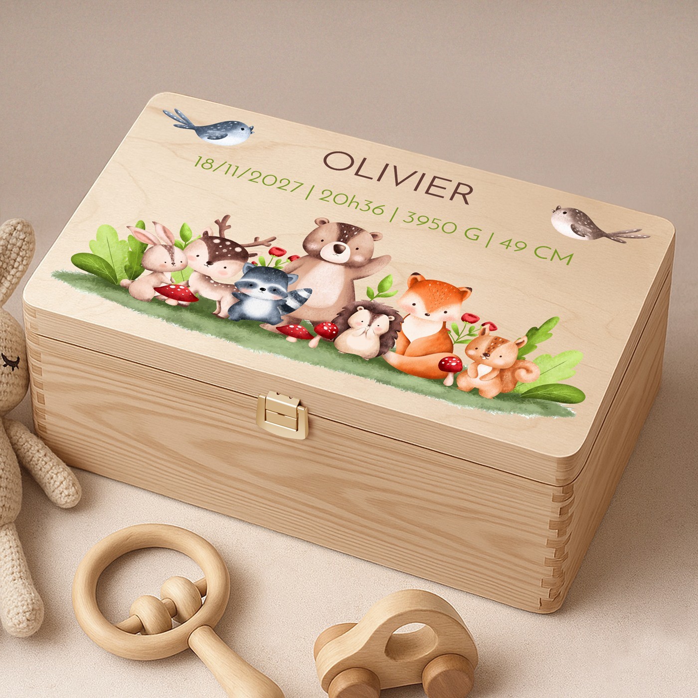 Caja de recuerdos de pino Murrano - Nacimiento de un niño