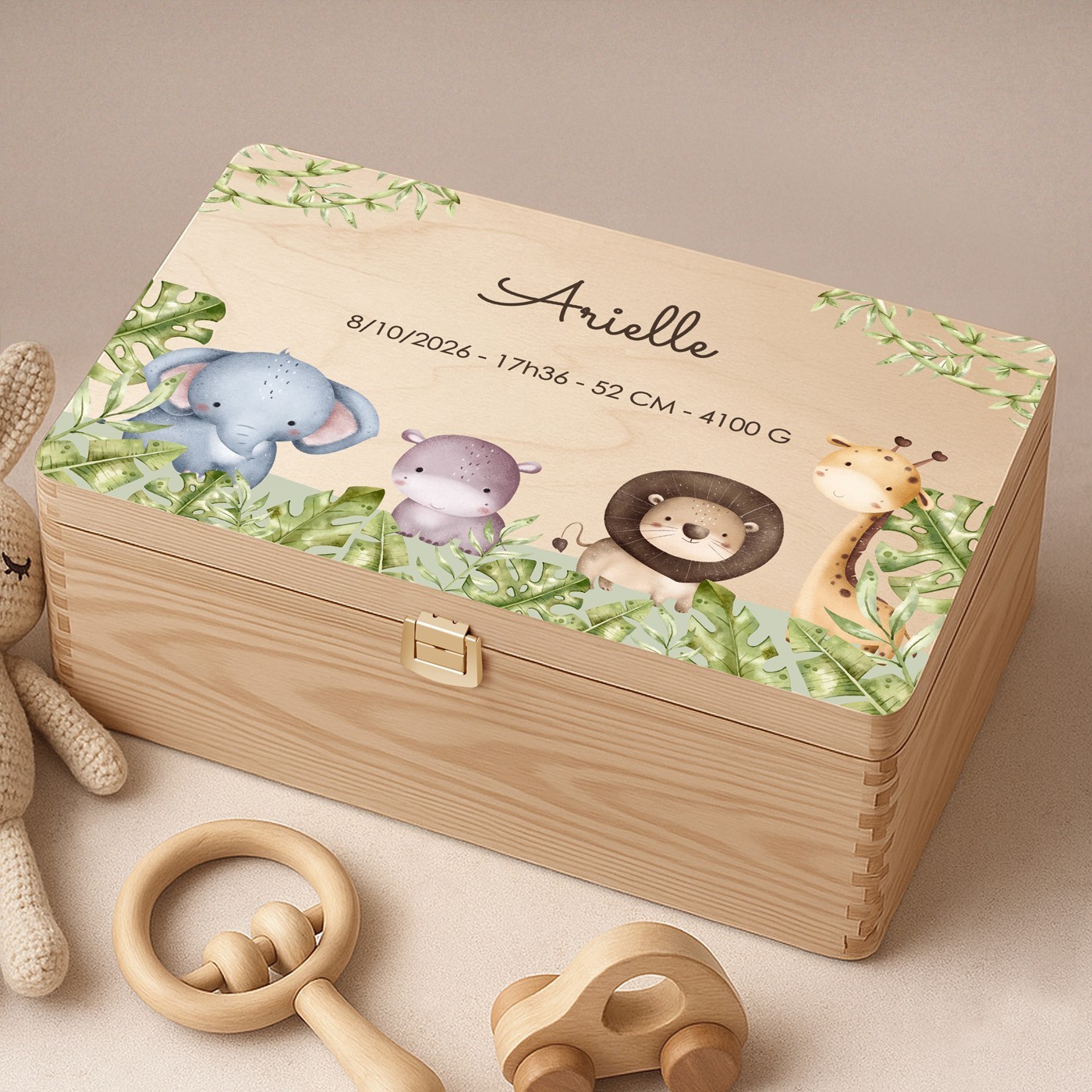 Caja de recuerdos de madera de pino Murrano para el nacimiento de una niña