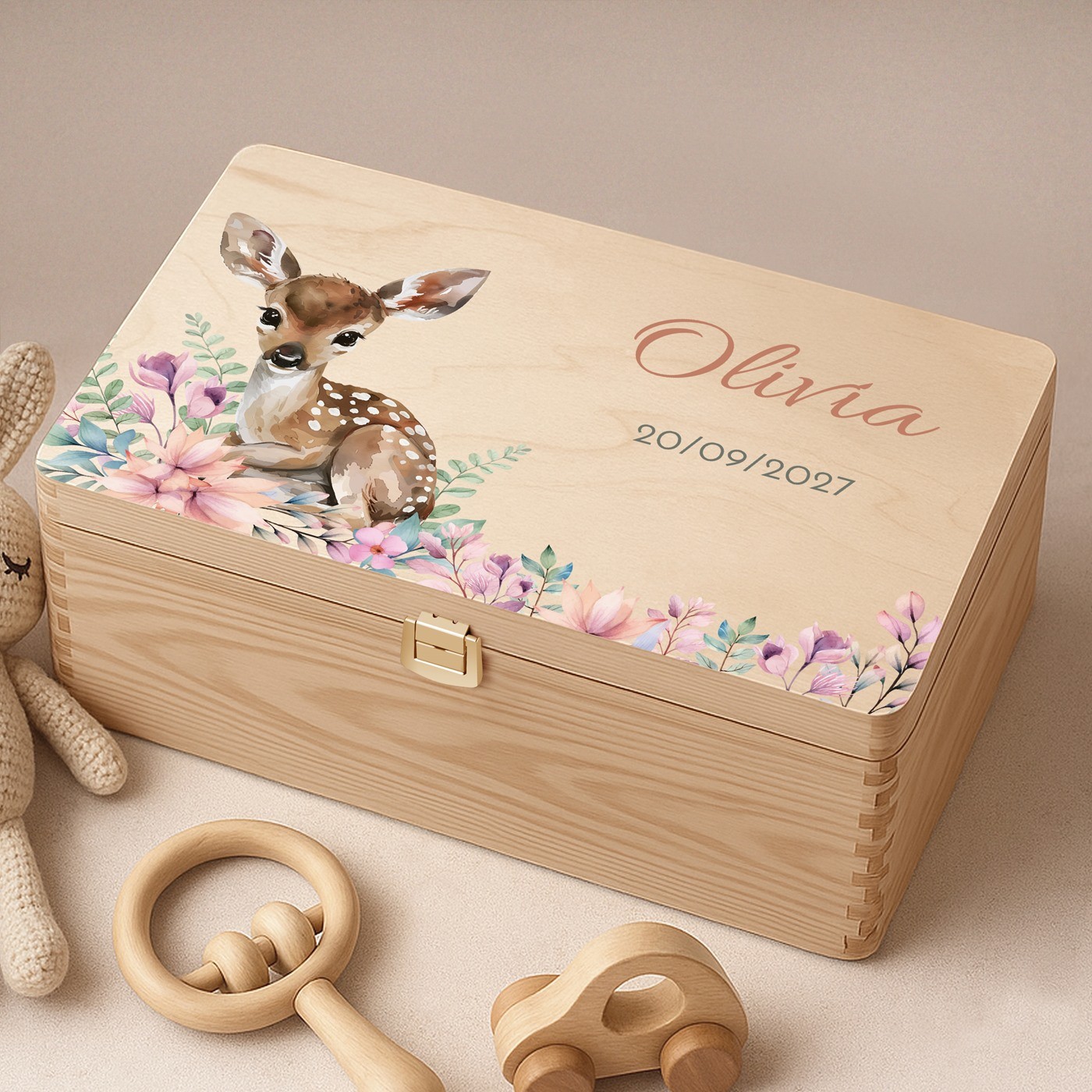 Caja de recuerdos de madera de pino Murrano para el cumpleaños de una niña