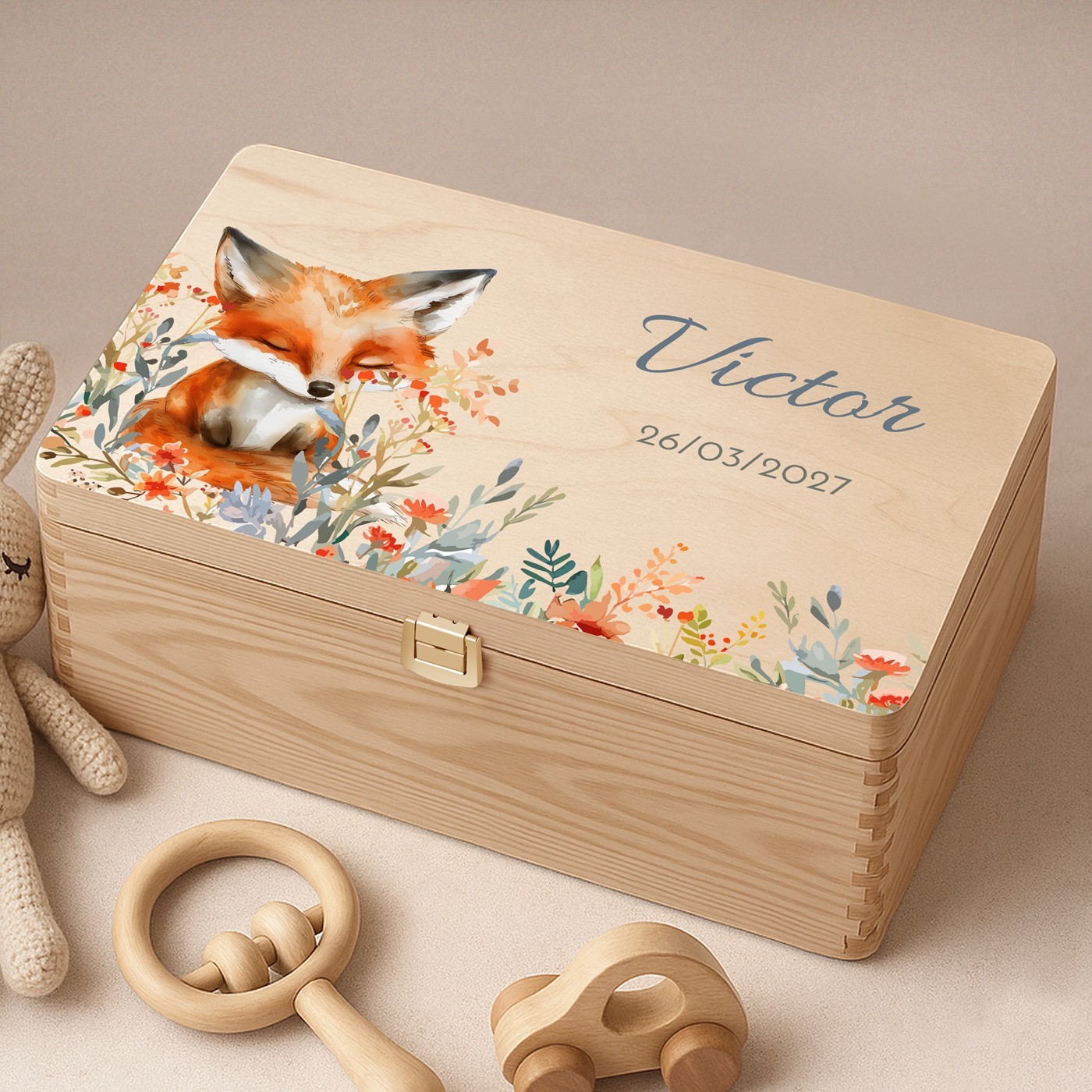 Caja de recuerdos de madera de pino Murrano para el cumpleaños de un niño