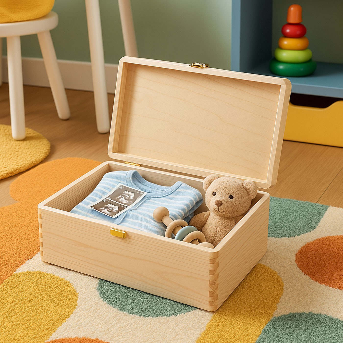 Boîte à souvenirs en bois de Murrano - Impression personnalisée pour la naissance d'un bébé
