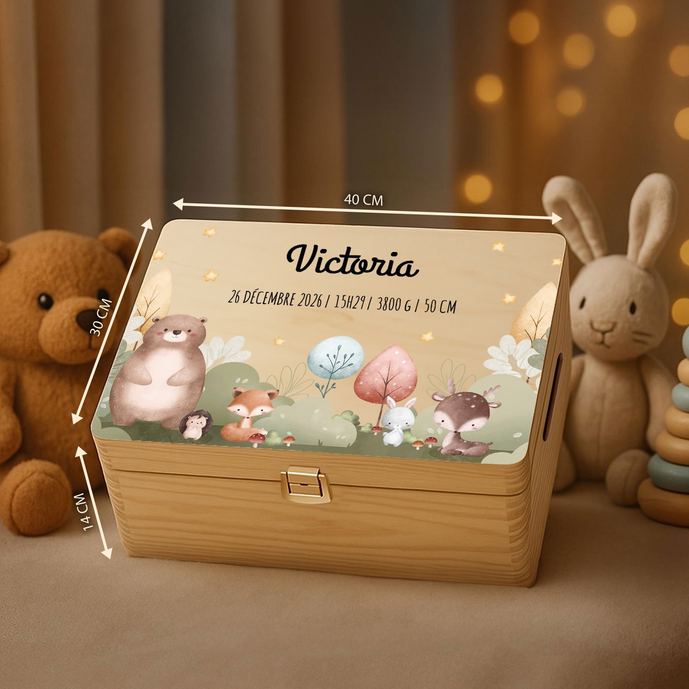 Caja de recuerdos de madera de Murrano - Grabado de nacimiento para bebé