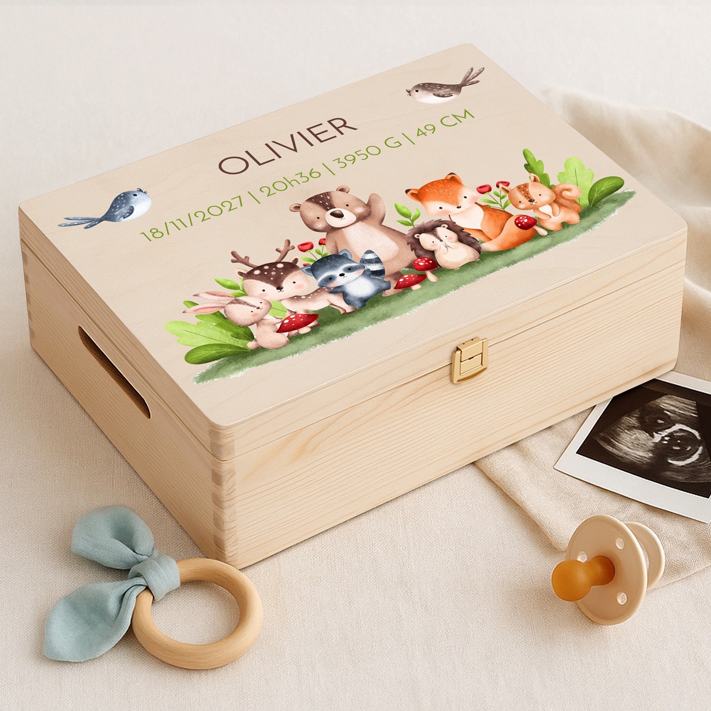 Caja de recuerdos de madera Murrano - Nacimiento de un niño