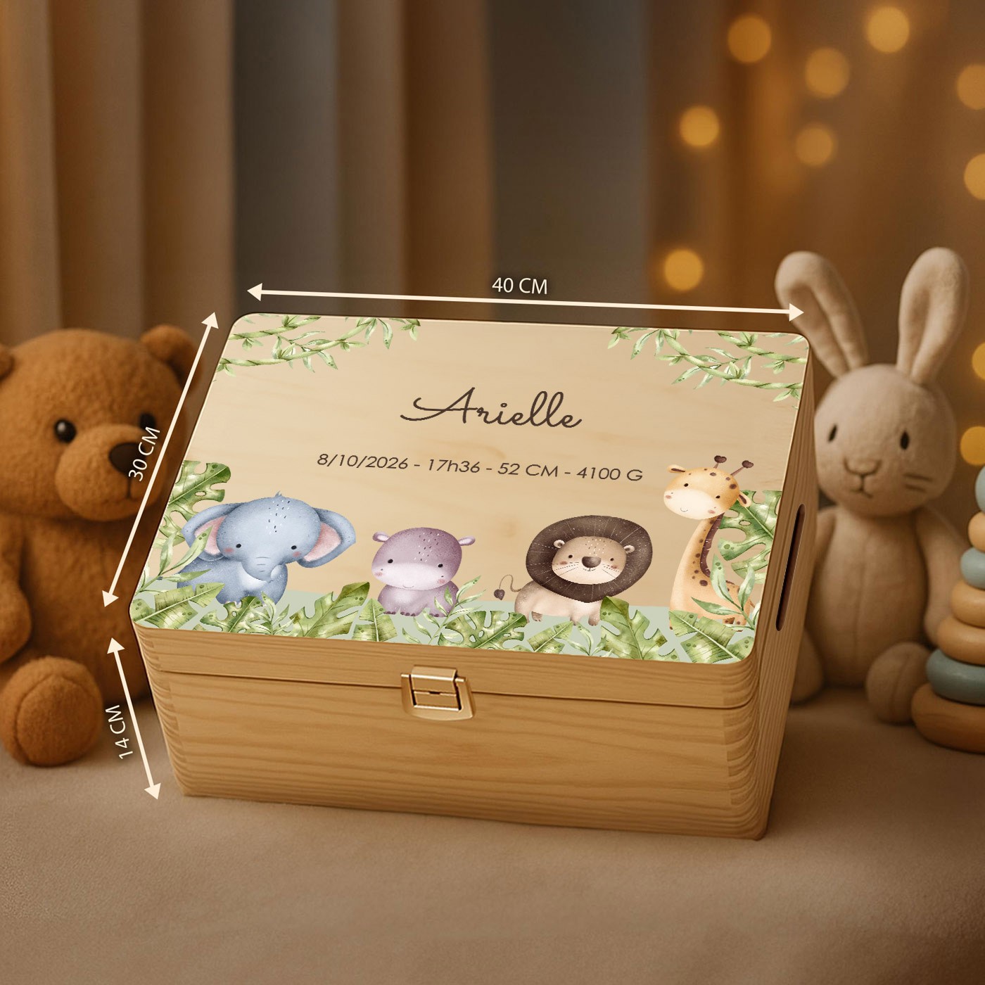 Caja de recuerdos de madera de pino Murrano - Personalizada para el nacimiento