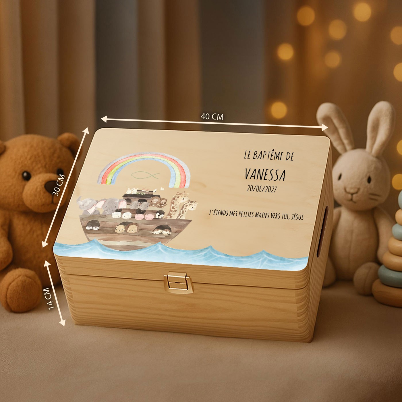 Caja de recuerdos de madera para el bautizo de una niña - Murrano