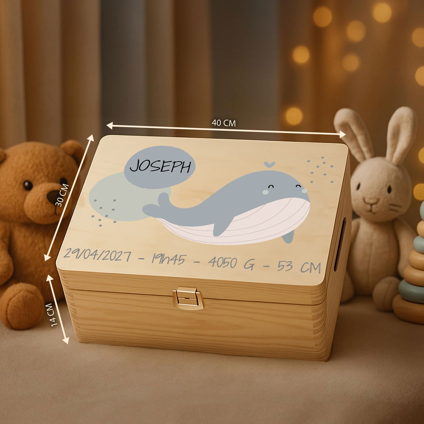 Murrano Pine Wood Souvenir Box - Personalized for Boy's Birth