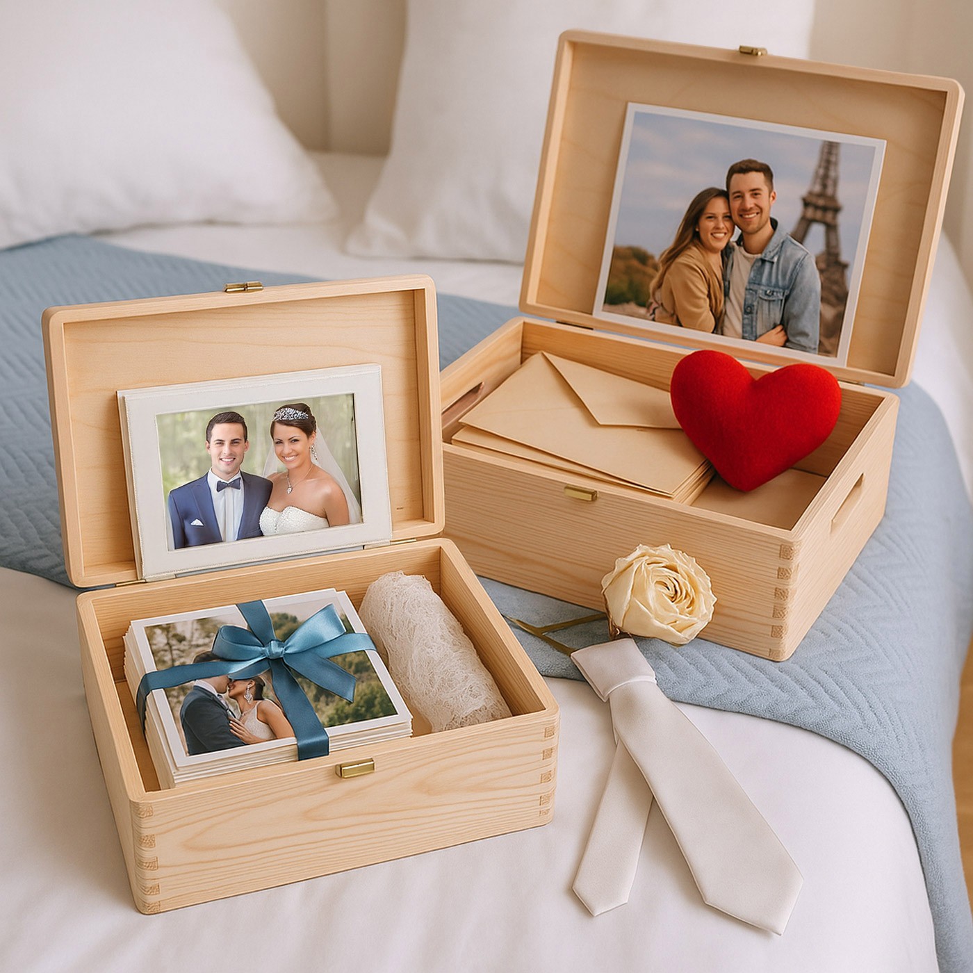 Caja de recuerdos de madera de pino Murrano