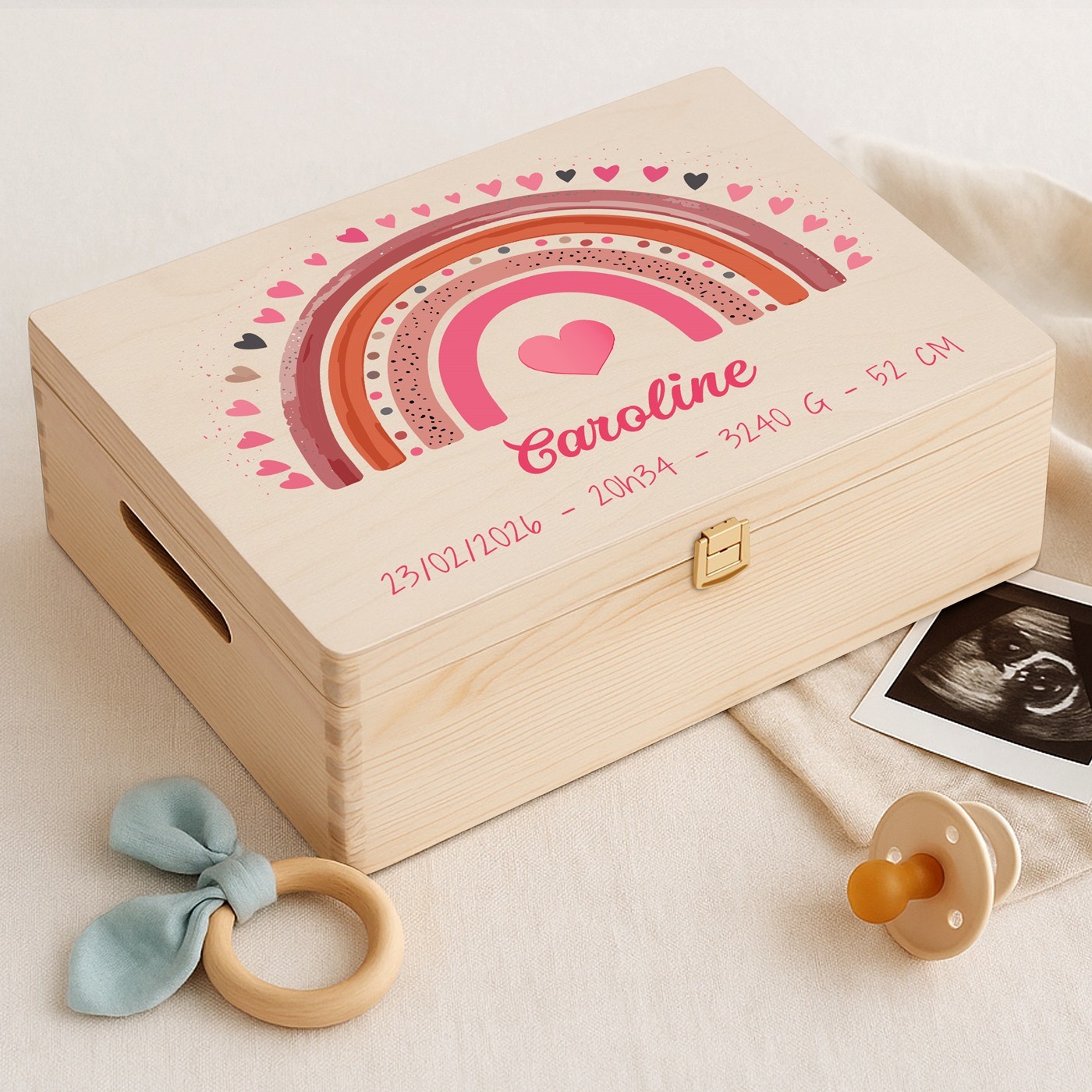 Caja de recuerdos de madera de pino Murrano - Regalo personalizado para el cumpleaños de una niña