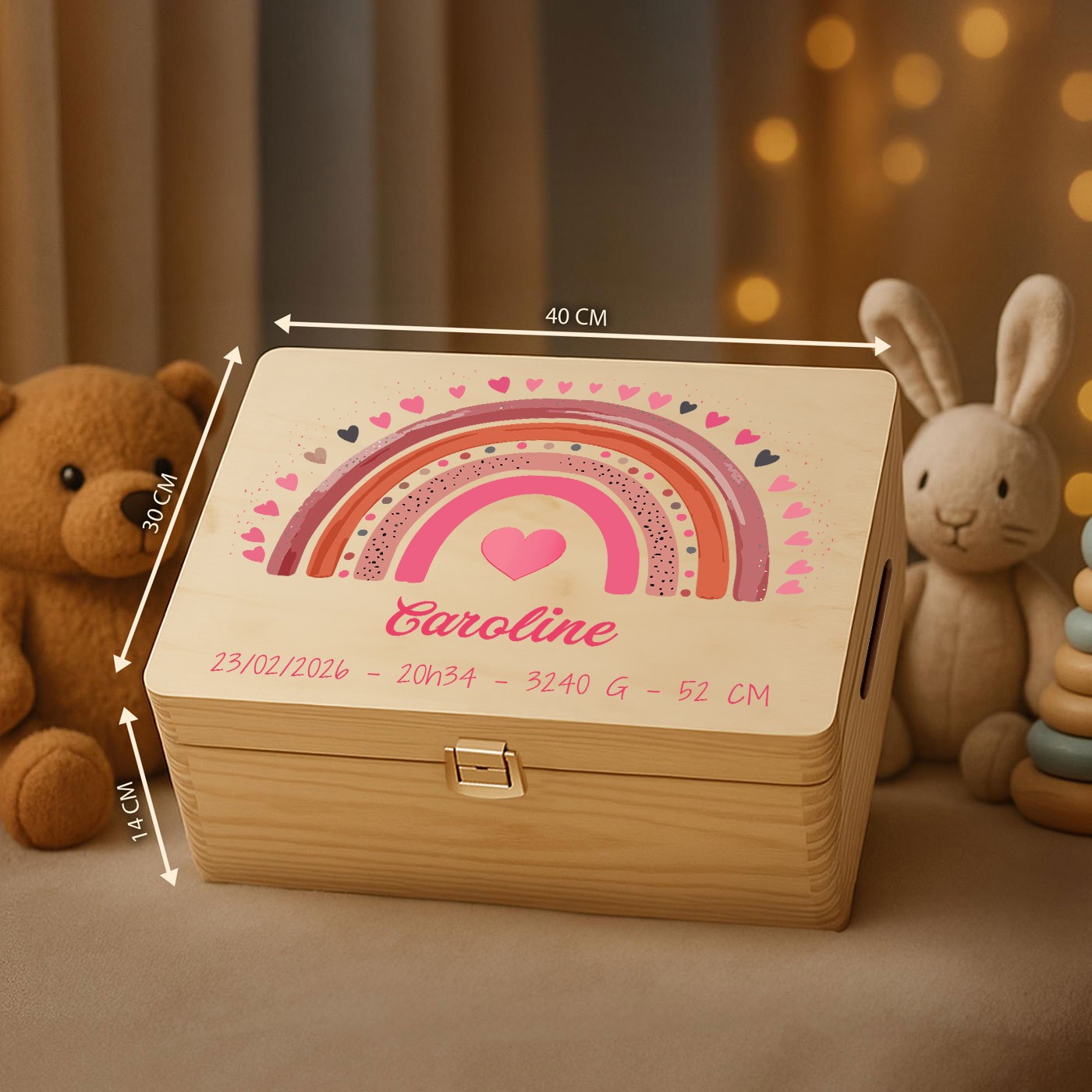 Boîte à souvenirs en bois de pin Murrano - Cadeau personnalisé pour anniversaire fille