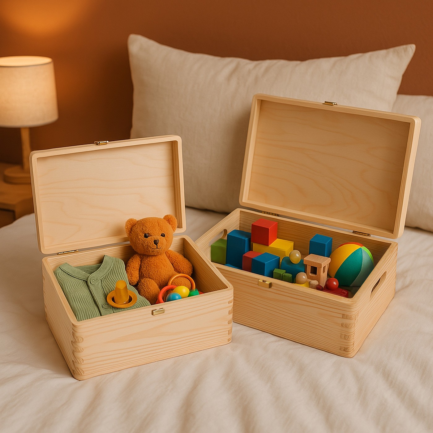 Caja de recuerdos de madera de pino Murrano - Personalizada para el nacimiento de un bebé