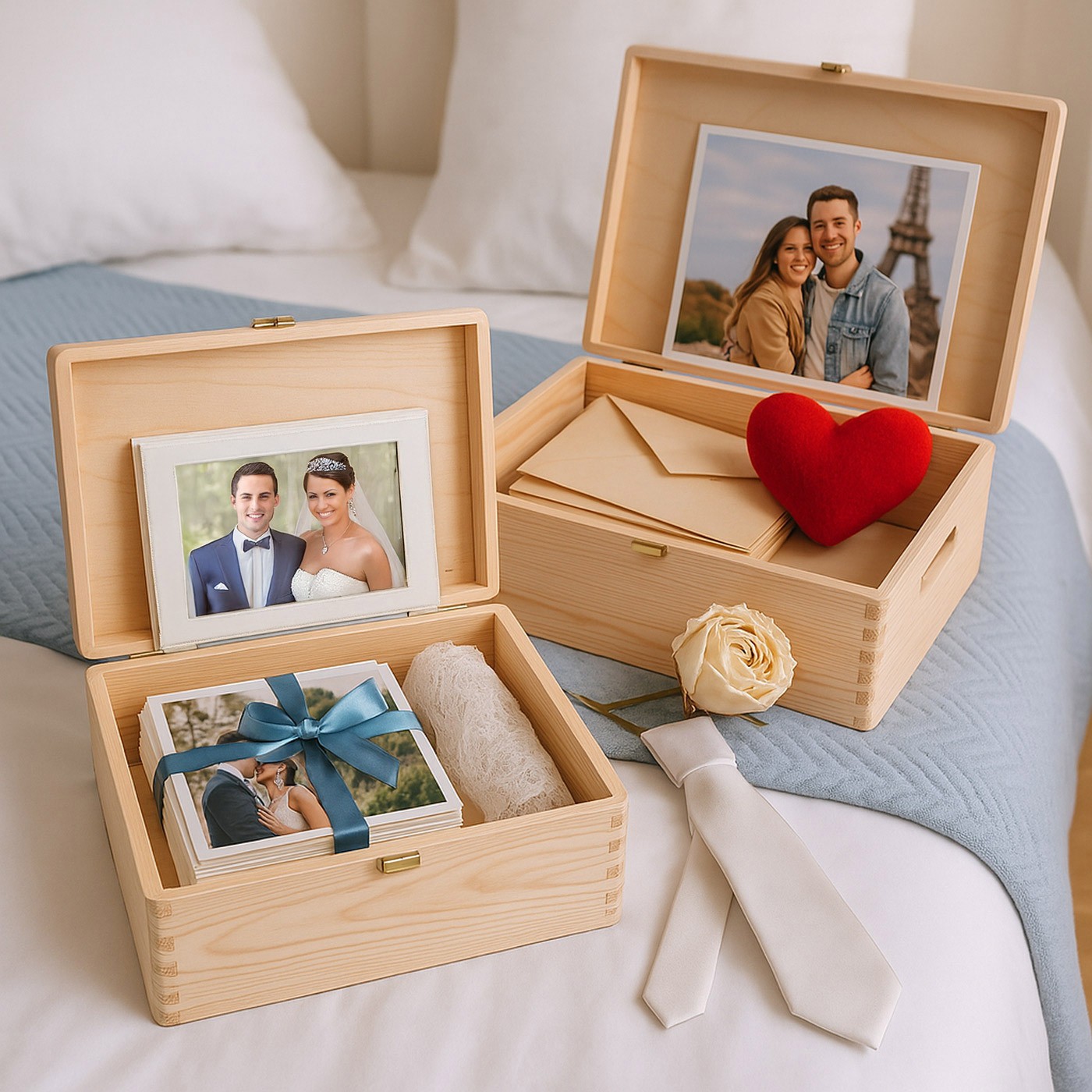 Caja de recuerdos creativa de madera Murrano para novios jóvenes