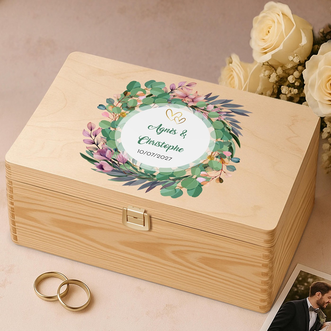Caja creativa de pino Murrano para bodas y aniversarios