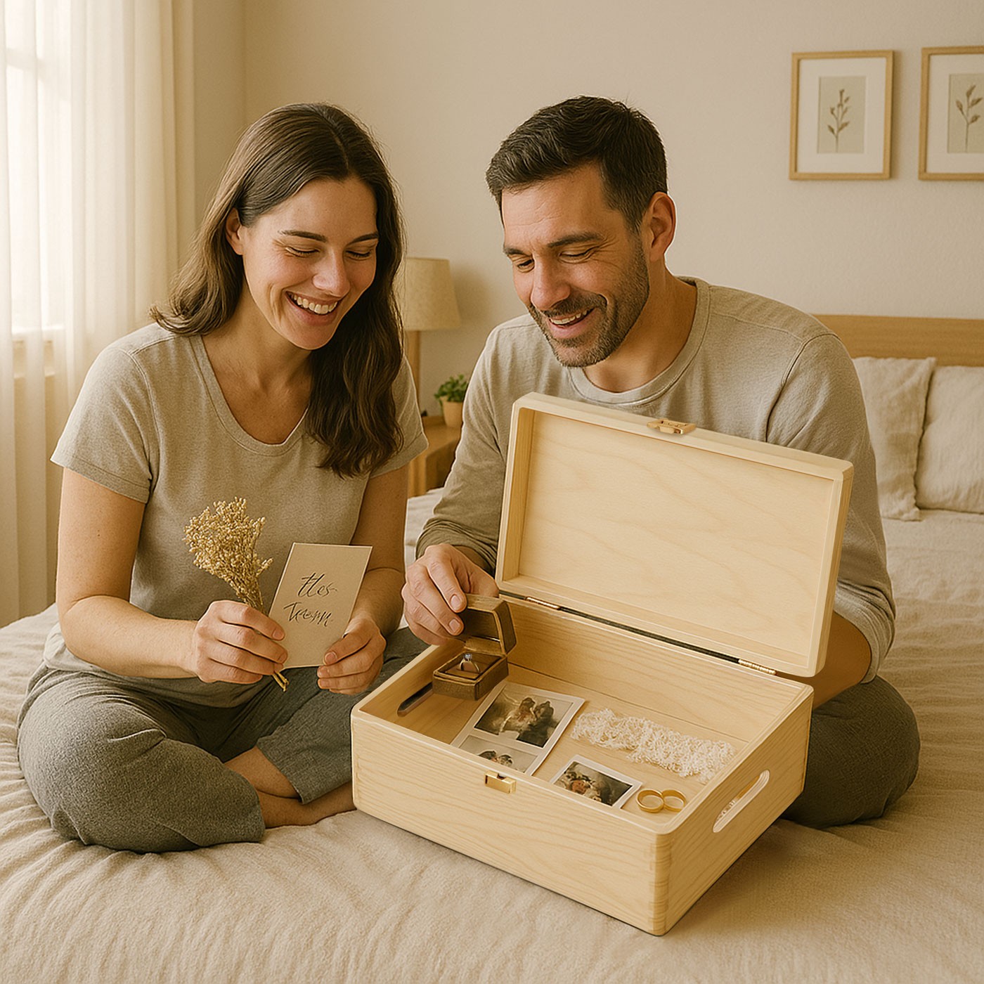 Caja de recuerdos de madera creativa de Murrano para jóvenes casados