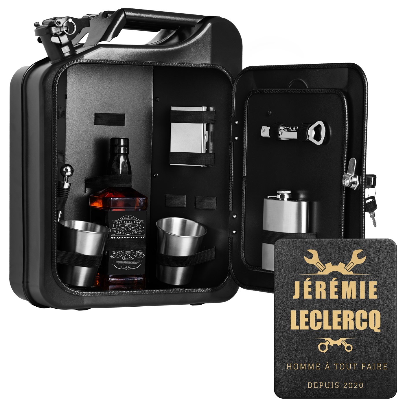 Mini bar de Murrano con accesorios y grabado para mecánico
