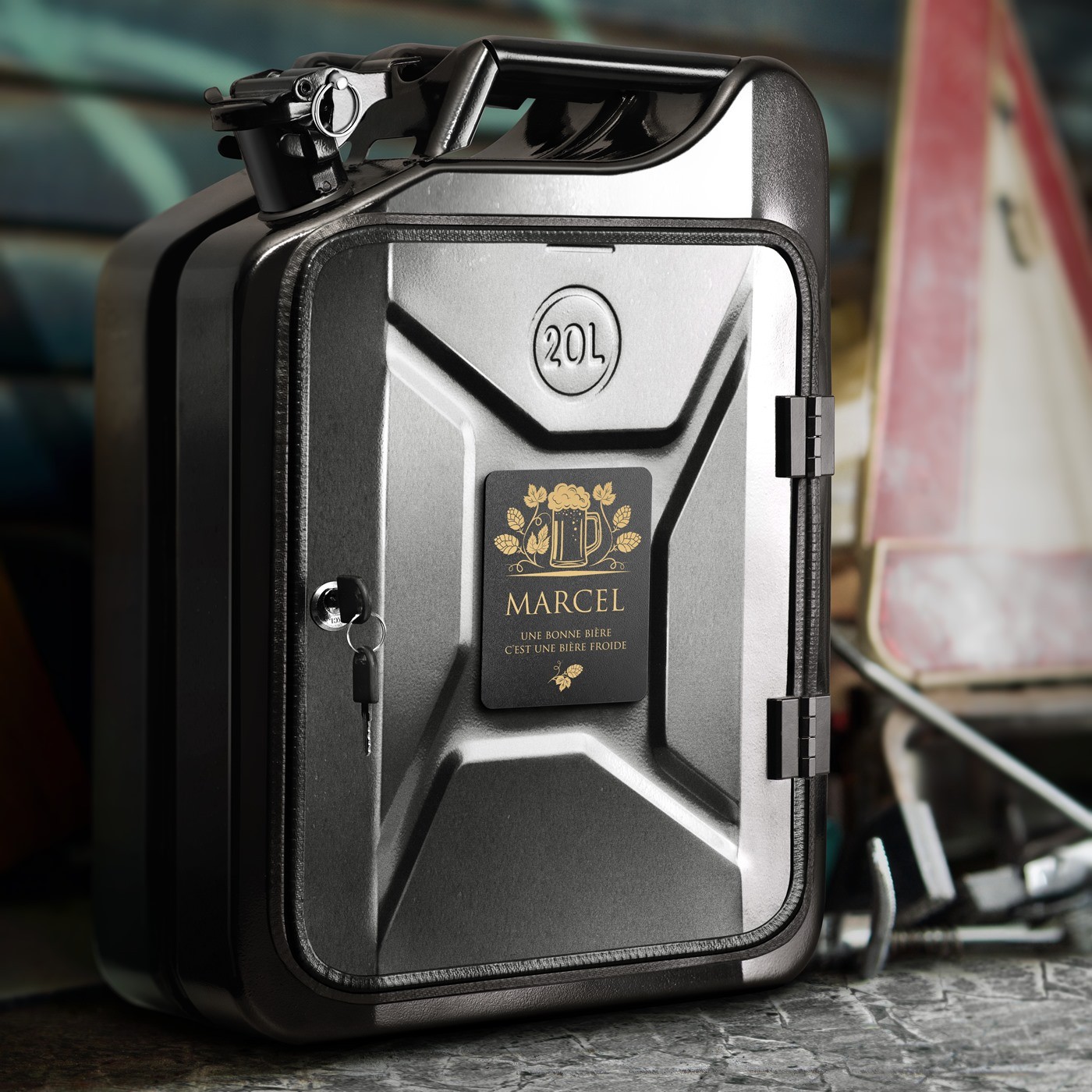 Mini Bar Murrano con Accesorios y Grabado para Aficionados a la Cerveza