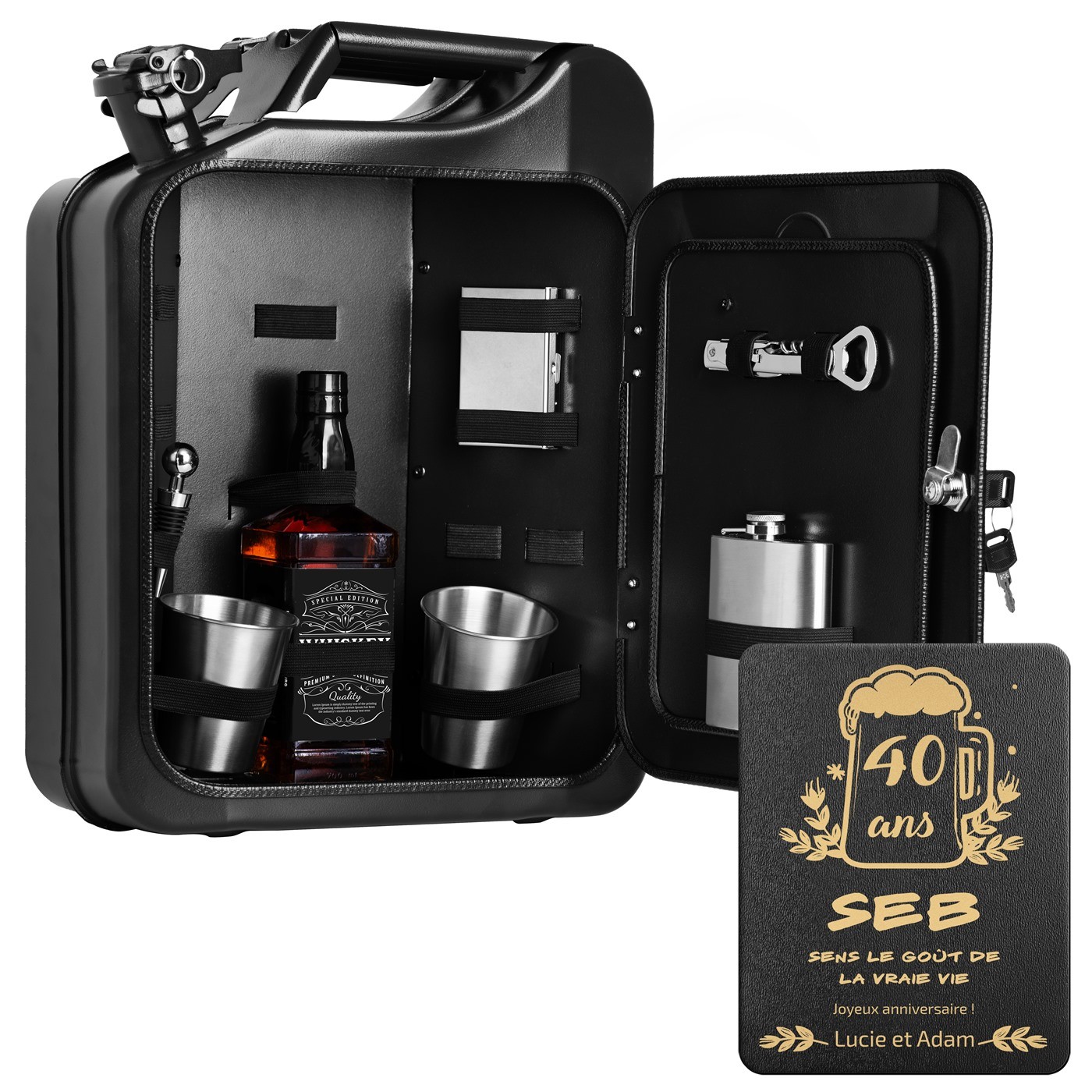 Mini bar de Murrano con accesorios y grabado para hombre amigo