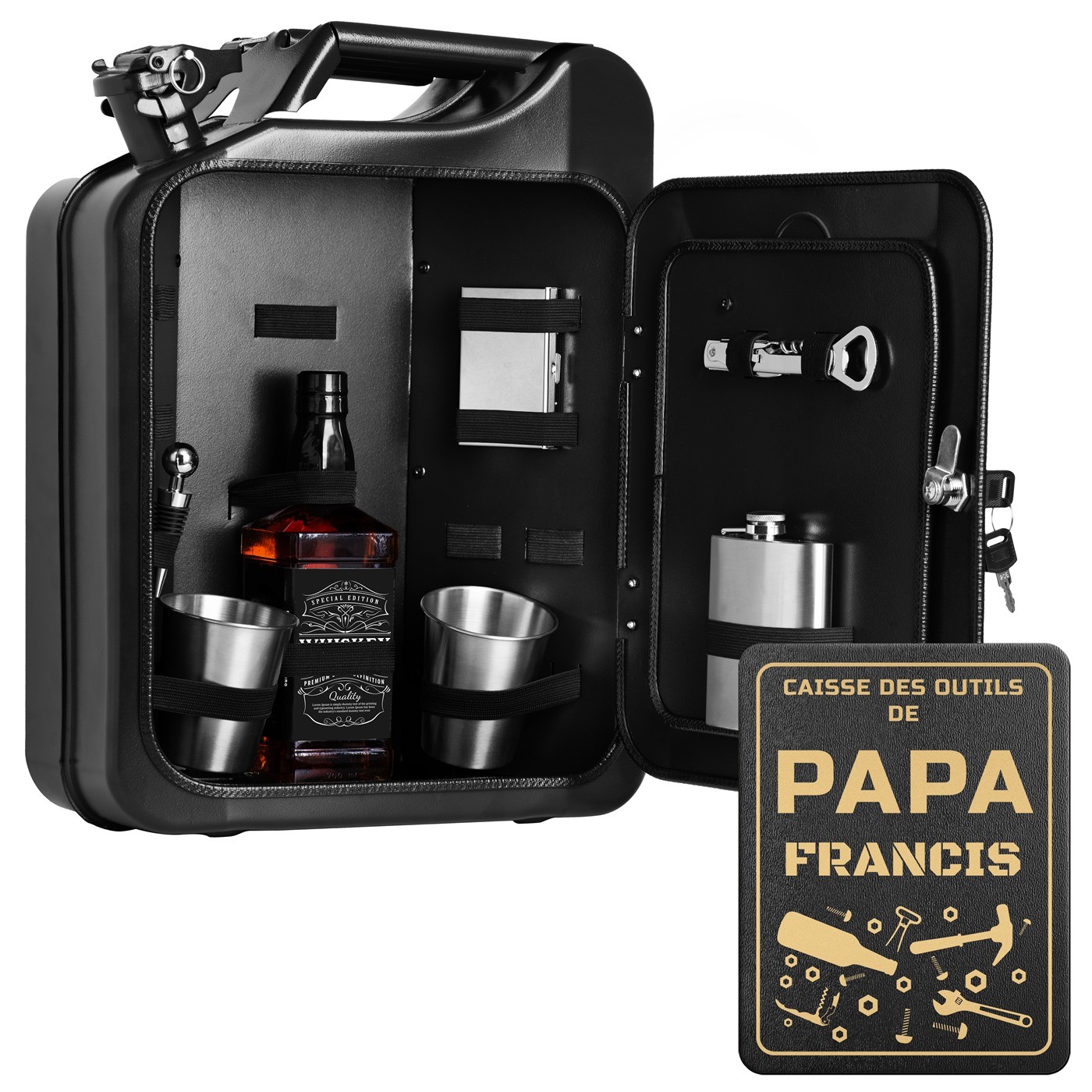 Mini-bar Murrano con accesorios y grabado para papá bricolador