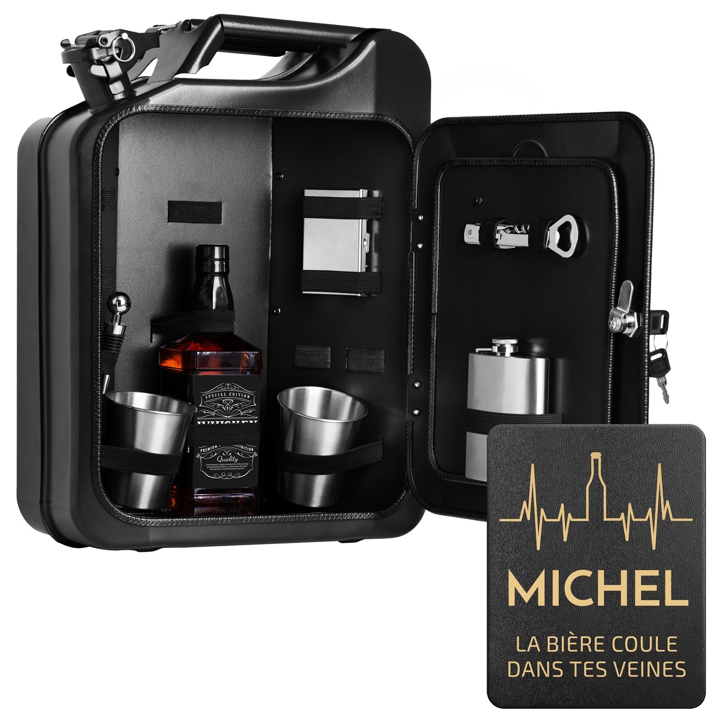 Minibar de Murrano con accesorios y grabado para amante de la cerveza