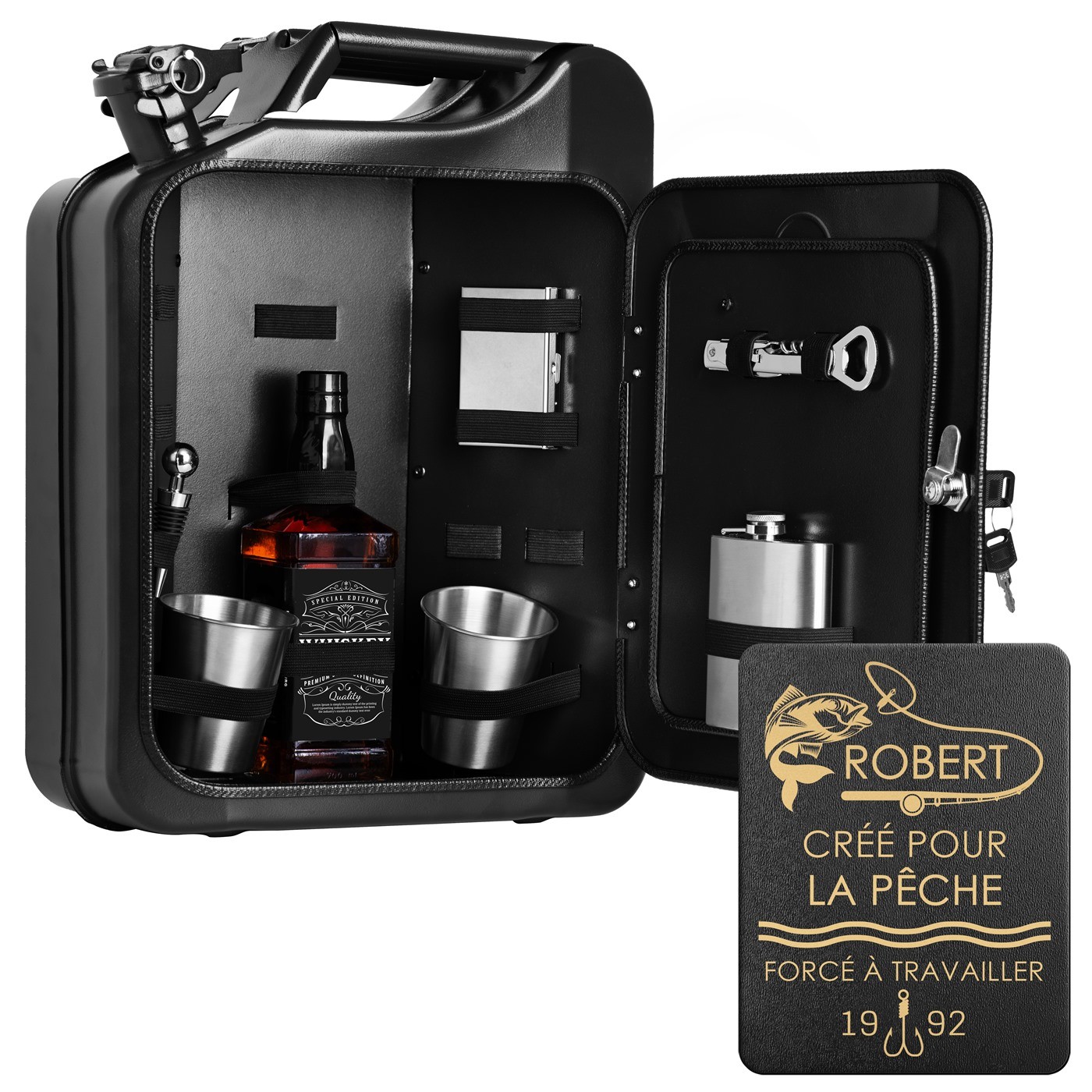 Mini Bar Murrano con Accesorios y Grabado para Primo Pescador