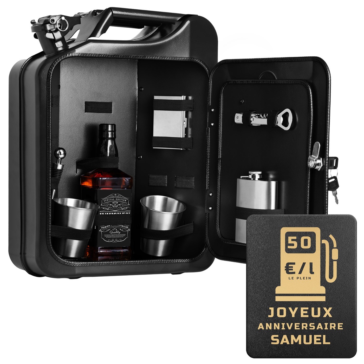 Mini bar de Murrano con accesorios y grabado para cumpleaños número 50