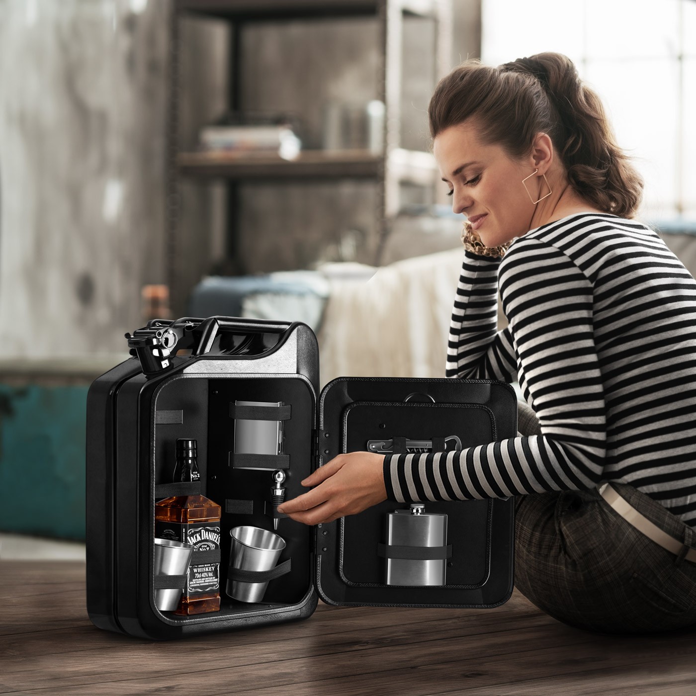Mini Bar Can Murrano con Accesorios y Grabado para Hombre Guardián
