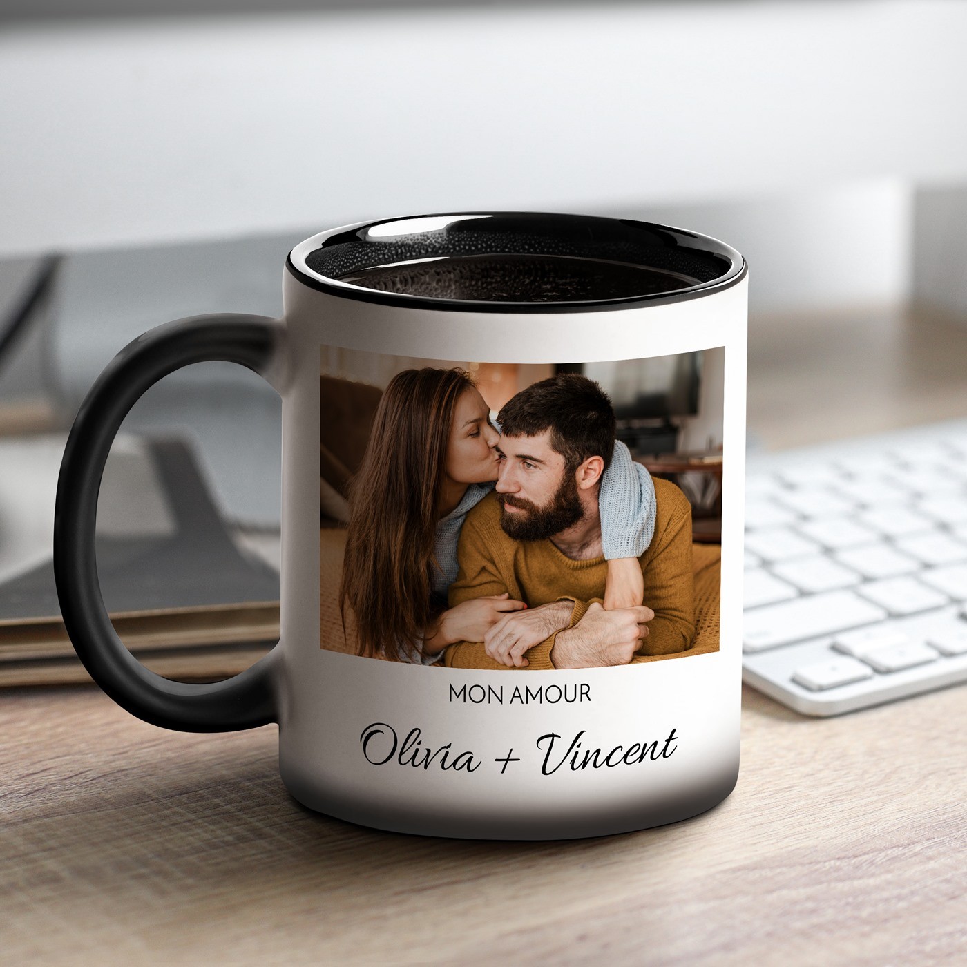 Taza Mágica Murrano - Impresión Negro y Blanco para Él, Regalo de Cumpleaños
