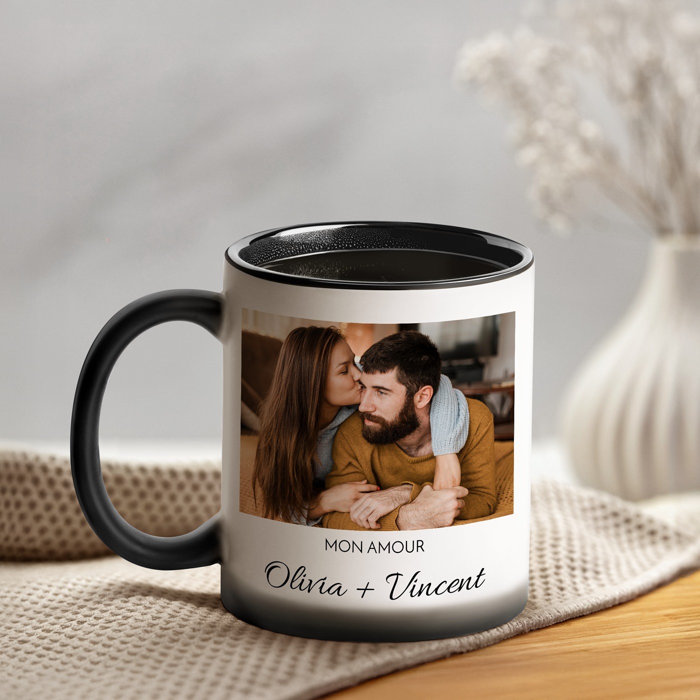 Taza Mágica Murrano - Impresión Negro y Blanco para Él, Regalo de Cumpleaños