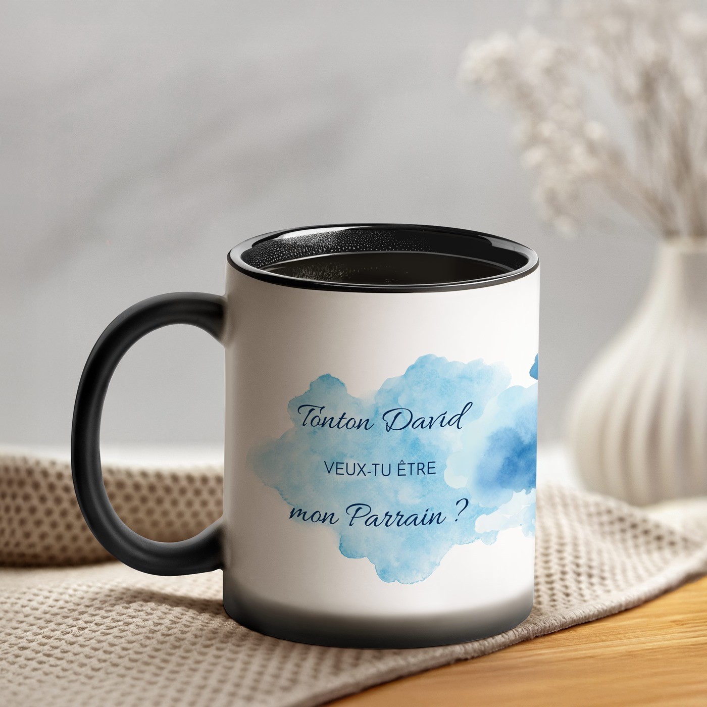 Taza Mágica Murrano con Impresión Negro y Blanco para Él