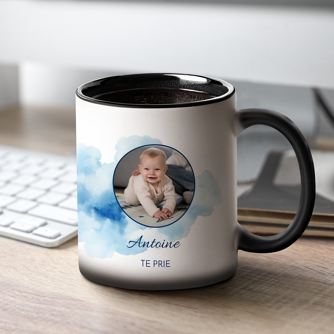 Taza Mágica Murrano con Impresión Negro y Blanco para Él