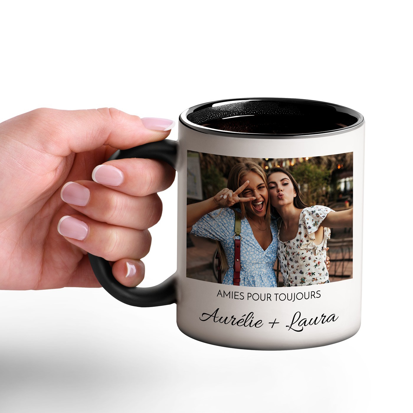 Taza Mágica de Murrano con Impresión Negro y Blanco para el Cumpleaños de su Mejor Amiga