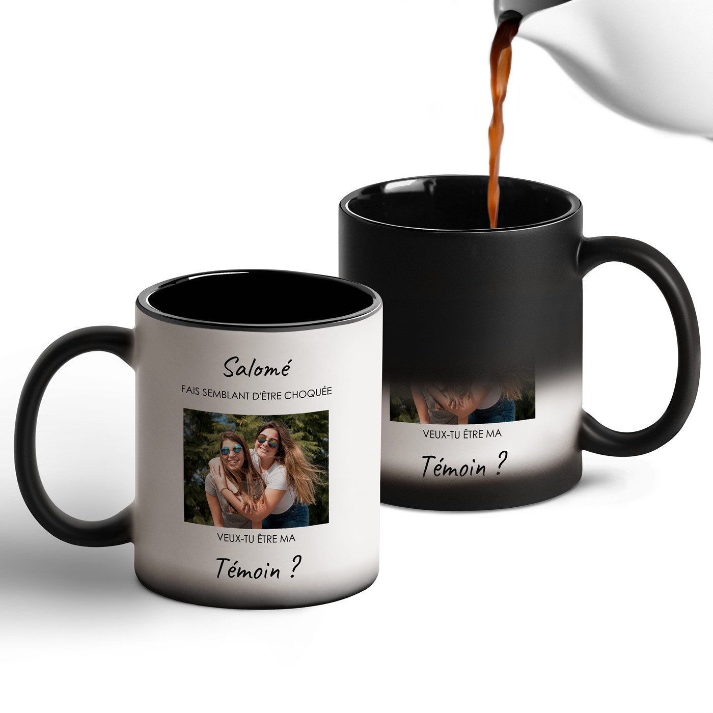 Taza Mágica Murrano - Impresión Personalizada en Negro y Blanco para Testigo de Boda