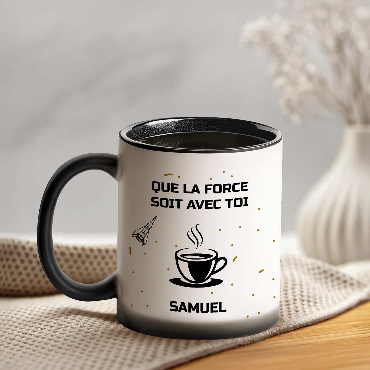 Taza Mágica Murrano - Impresión Negro y Blanco para Amantes del Café