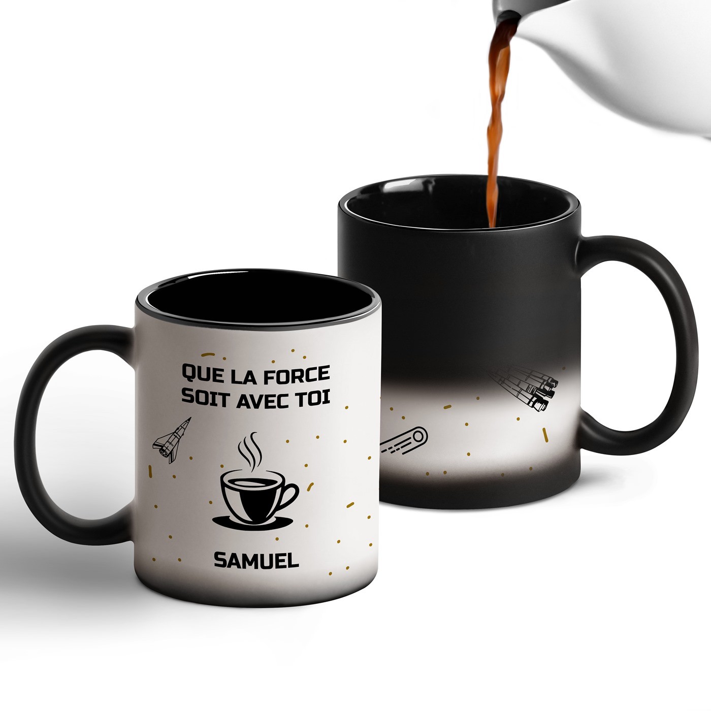 Taza Mágica Murrano - Impresión Negro y Blanco para Amantes del Café