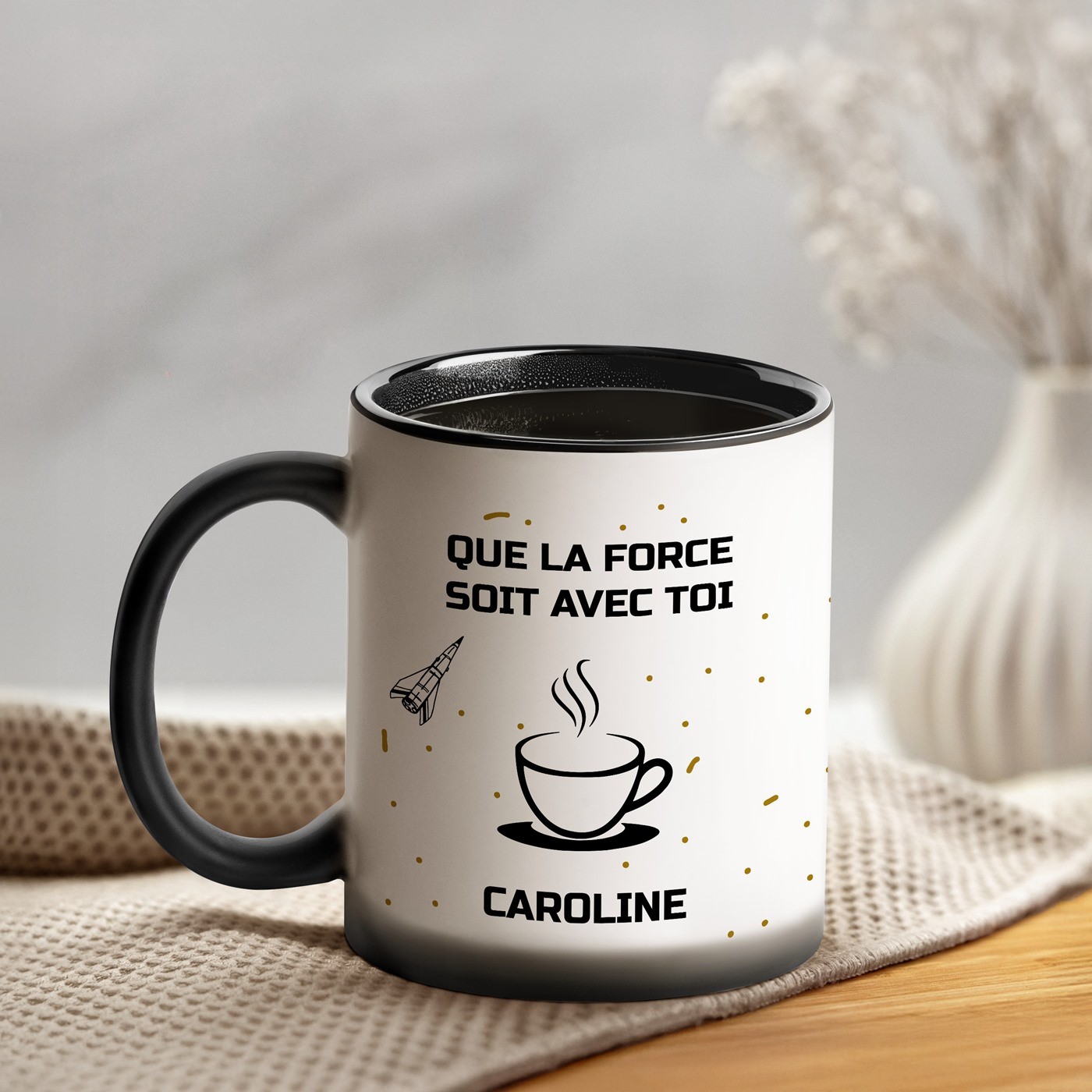 Taza Mágica Murrano con Impresión Negro y Blanco para Cumpleaños de Mujer