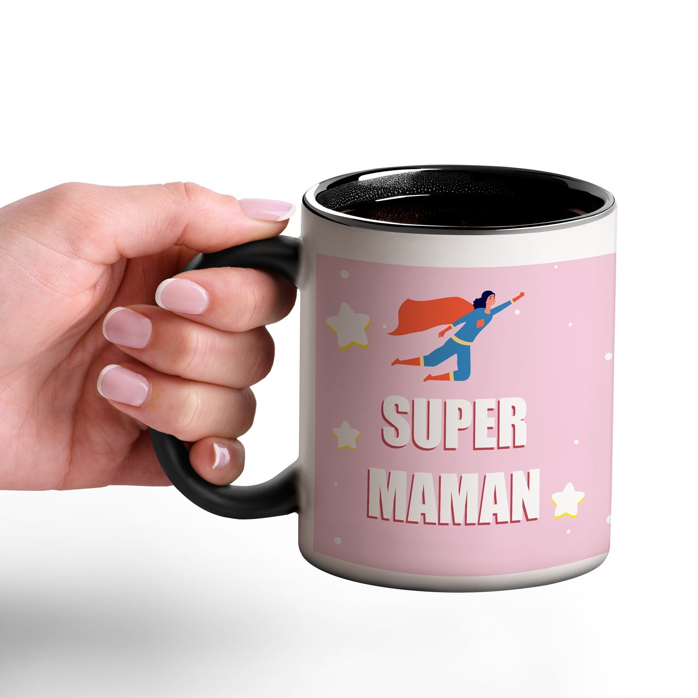 Taza Mágica de Murrano con Impresión Negro y Blanco para el Día de las Madres