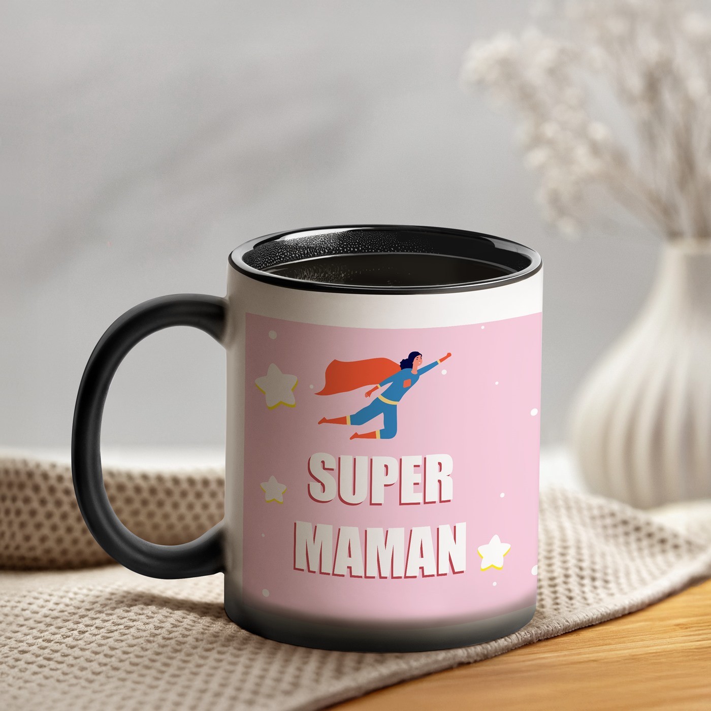 Taza Mágica de Murrano con Impresión Negro y Blanco para el Día de las Madres
