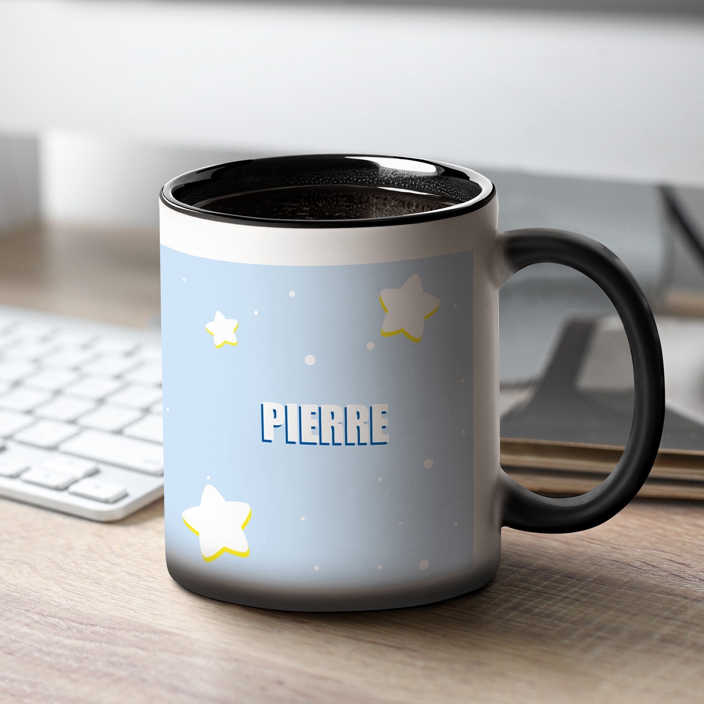 Taza Mágica Murrano con Impresión Negro y Blanco para el Cumpleaños del Padre