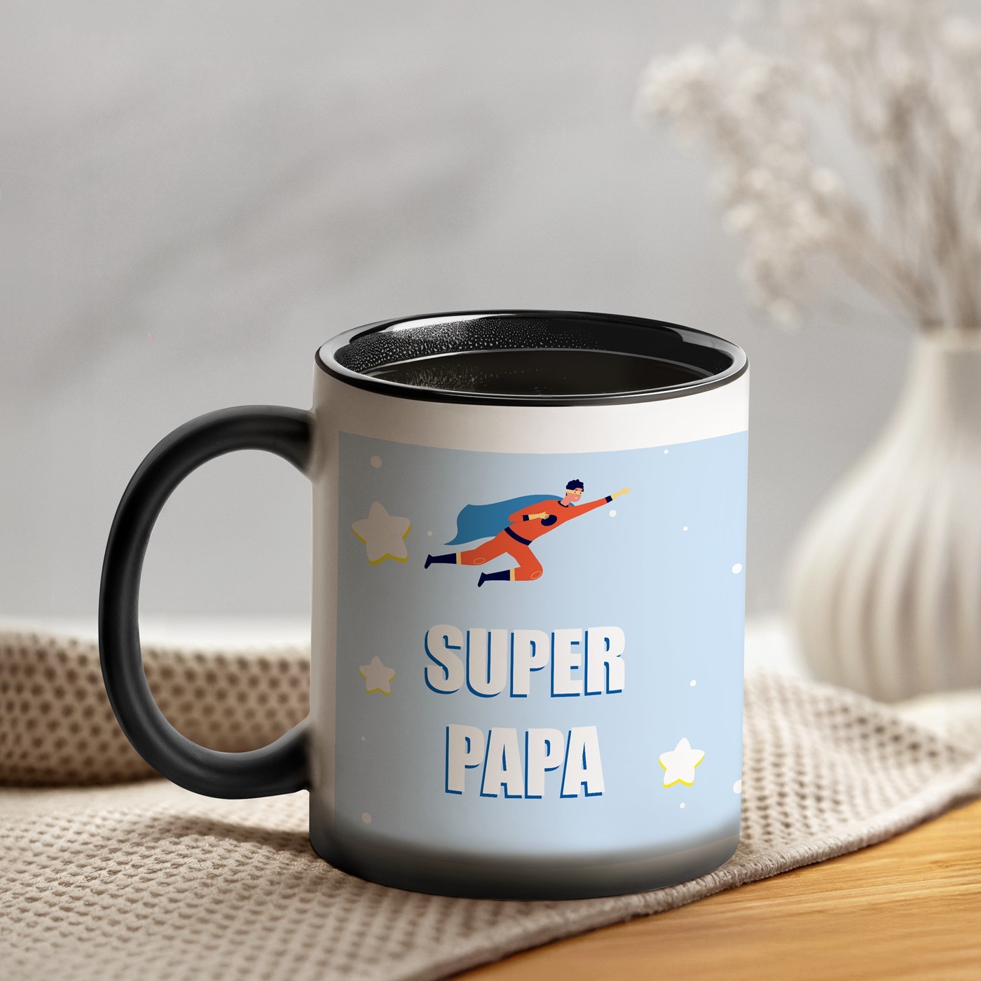 Taza Mágica Murrano con Impresión Negro y Blanco para el Cumpleaños del Padre