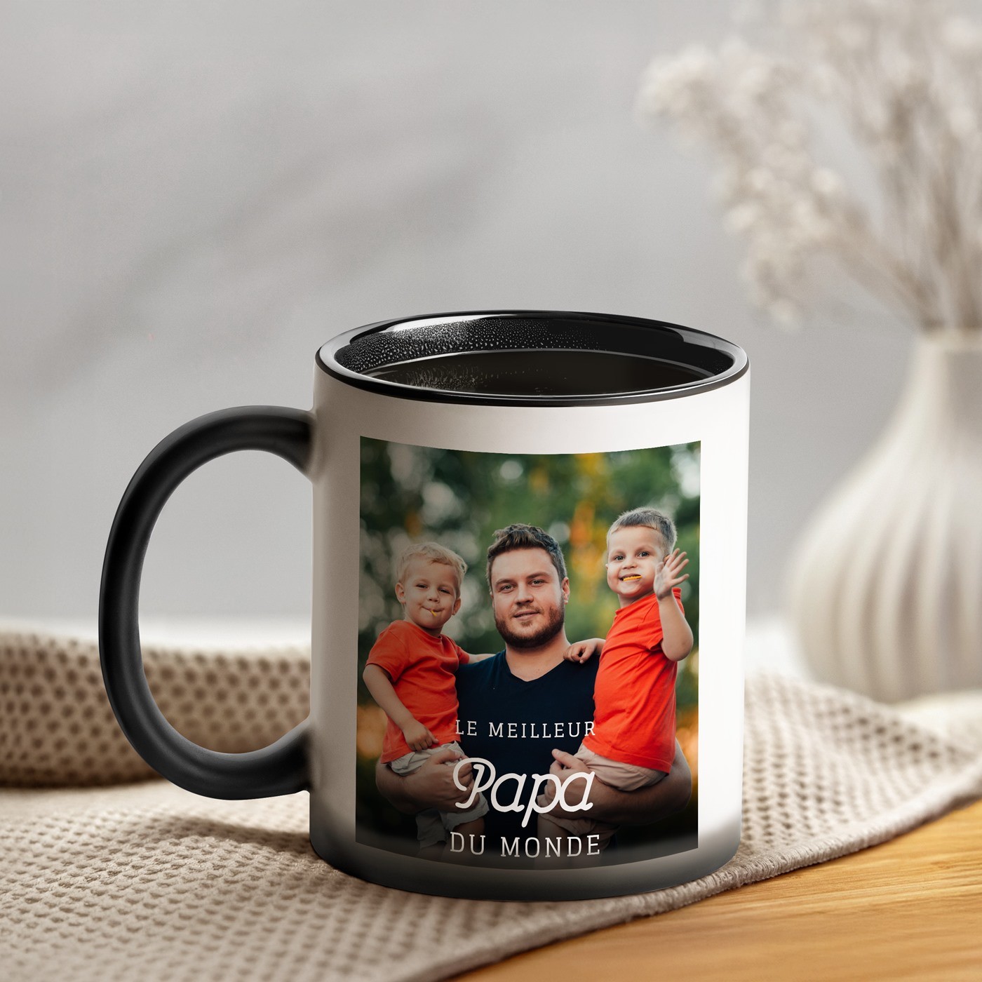 Taza mágica Murrano con impresión negro y blanco para el Día del Padre