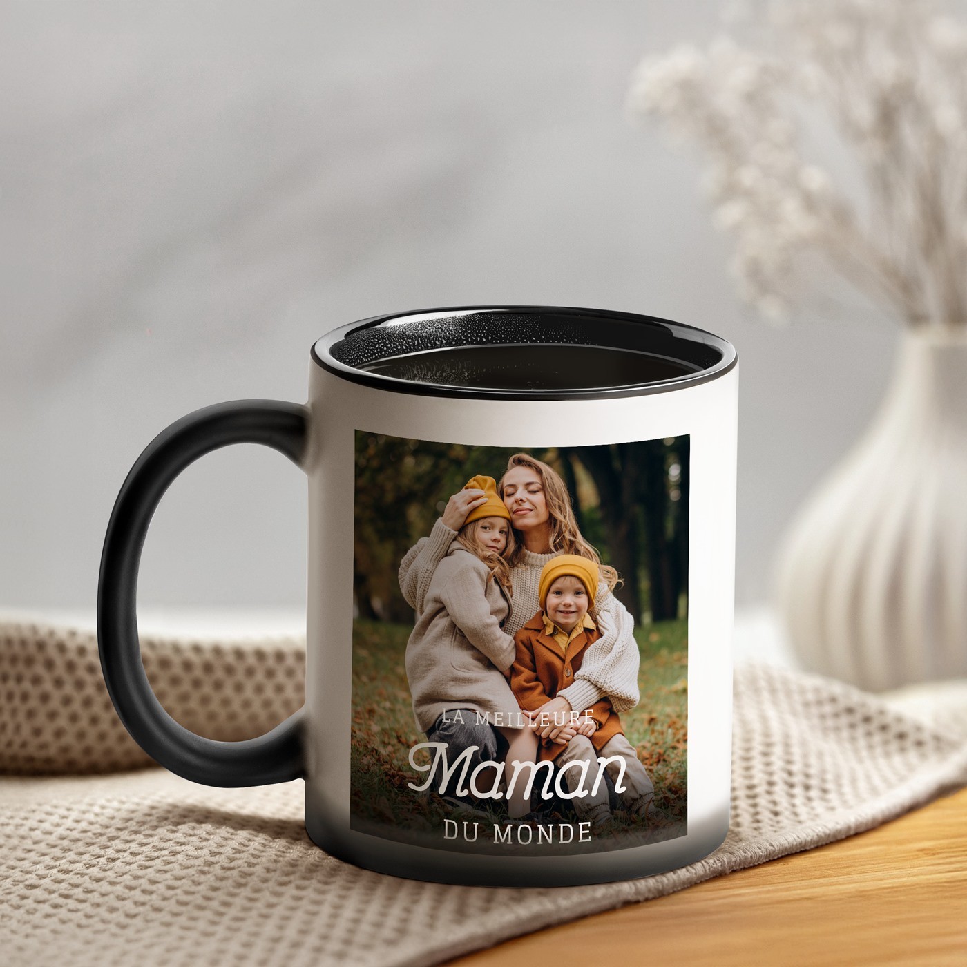 Taza Mágica de Murrano con Impresión en Blanco y Negro para el Día de las Madres